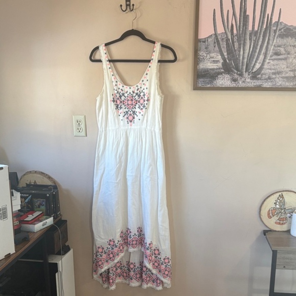 Anthro | Holding Horses White Cissi Embroidered High-Low Gauze Dress Size 8